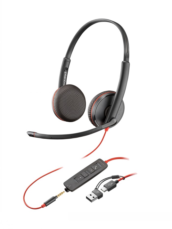 HP POLY BLACKWIRE 3225 STEREO USB-C HEADSET +3.5MM PLUG +USB-C/A ADAPTER