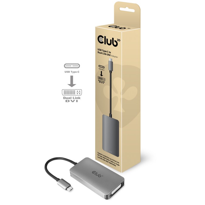 CLUB 3D USB TYPE C TO DVI DUAL LINK SUPPORTS 4K30HZ RESOLUTIONS